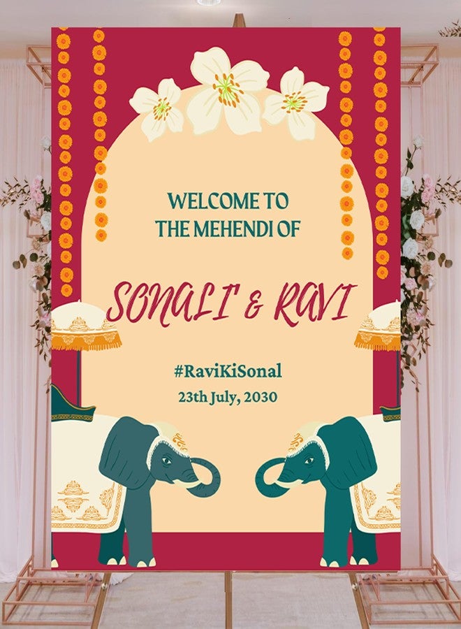 ثيم ماي بارتي لوحة ترحيب مخصصة لحفل الحناء الهندي التقليدي - لوحة ترحيب لحفل الحناء الهندي قبل الزفاف - لوحة ترحيب لحفل الحناء الهندي - Image 1